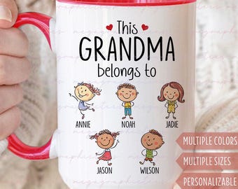 Regali personalizzati per la nonna, tazza personalizzata per la nonna, regali per la nonna con nomi di bambini 003404
