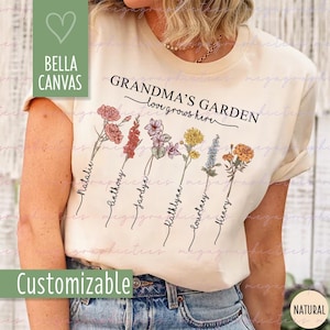 Grandma&#39;s Garden Shirt, Personalized Grandma Shirt, Custom Birth Month Flower Shirt, Personalized Kids Names Shirt 002536