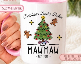 Christmas Mawmaw Mug, Personalized Promoted to Mawmaw Gift, Custom Grandma to Be Gift, New Grandma Pregnancy Announcement Gift MD00589