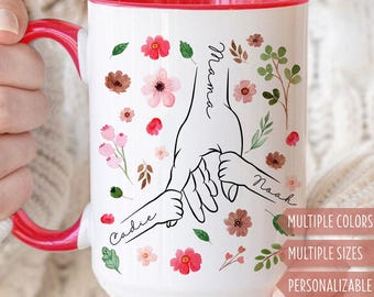 Custom Mom Mug, Personalized Holding Mom Hands Mug, Mom Mug with Kids' Names 005604