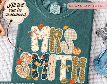 Fall Teacher Shirt, Fall Vibes Shirt for Teacher, Personalized Teacher Shirt, Custom Teacher Name Sweatshirt 008021