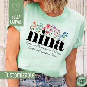 Custom Nina Shirt, Personalized Wildflowers Nina Shirt, Floral Nina Shirt, Nina with Kids Gifts, Gift for Nina 003135