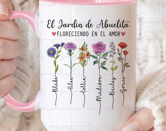 Abuelita Mug With Grandkids Name, Abuelita Gift For Grandmas Garden Mug, Mothers Day Gift Personalized Spanish Mom Birth Flower 002676