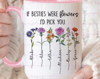 Presente para melhor amiga, caneca personalizada para melhor amiga, caneca com flores do mês de nascimento, presente para melhor amiga, caneca de presente para melhor amiga 002615