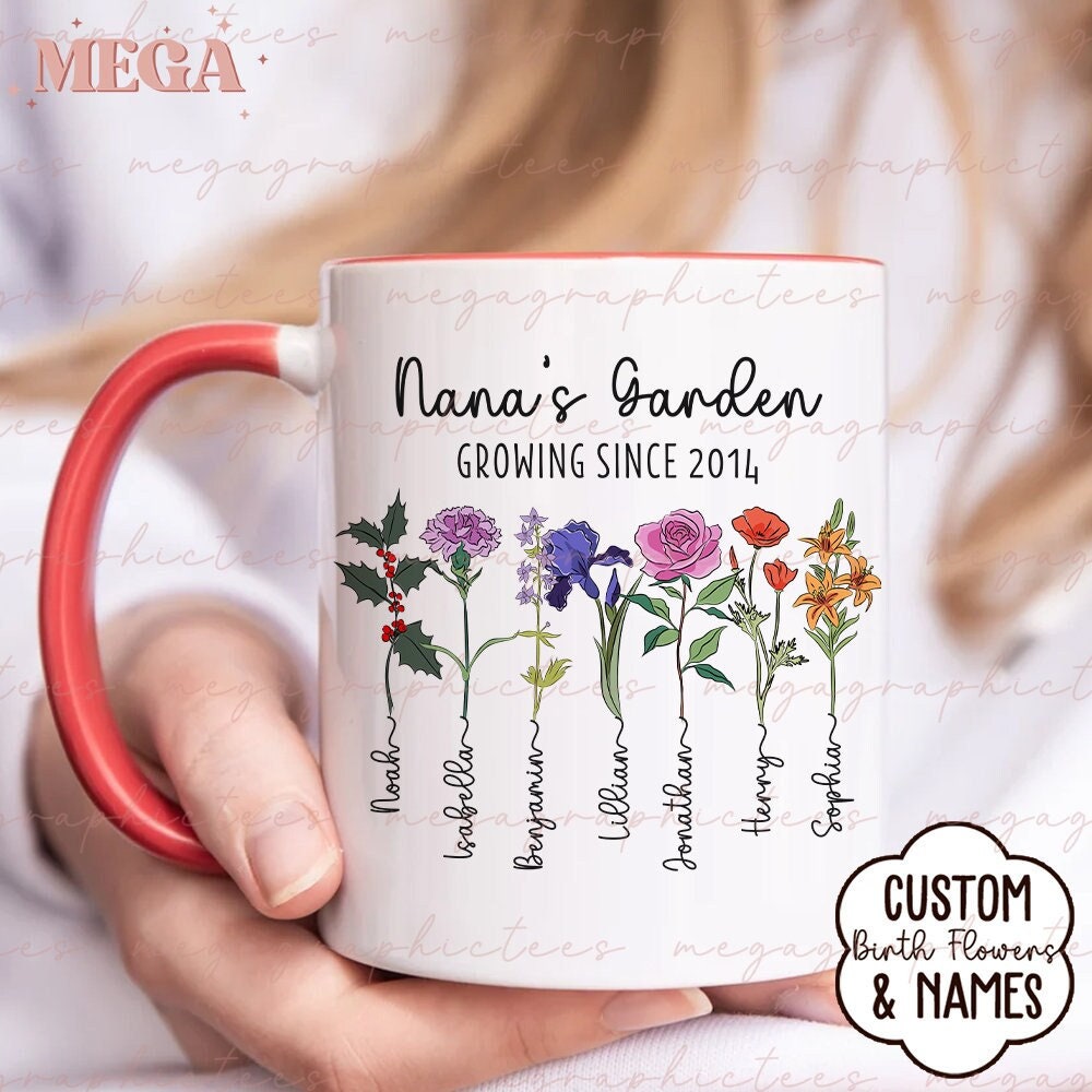 Personalized Grandma's Garden Mug, Custom Birth Flowers and Names