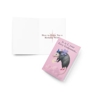 Cartão de aniversário engraçado de gambá | Cartão de felicitações de gambá deusa fada | Cartão de animal excêntrico com envelope | Cartão de aniversário mágico e fofo