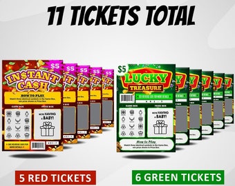 11 CARD COMBO - Zwangerschap Aankondiging Loterij Scratch-Off Tickets - 6 Groene en 5 Rode Tickets - Geweldig voor echtgenoot, grootouders, familie