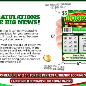 6 or 12 PACK Pregnancy Announcement Lottery Scratch-Off Tickets For Baby Announcement to Husband, Grandparents, Family and Friends image 3