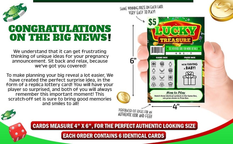 6 or 12 PACK Pregnancy Announcement Lottery Scratch-Off Tickets For Baby Announcement to Husband, Grandparents, Family and Friends image 3