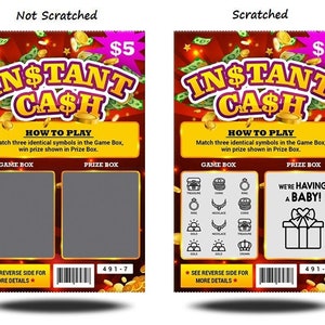 Pregnancy Announcement Fake Lottery Scratch Off Tickets - For Baby Announcement to Husband, Grandparents, Family and Friends!