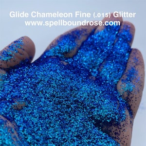 Chameleon Fine Glitter (.015), Blue to Green Purple Glitter, “Glide”, Solvent Resistant, 2oz by weight
