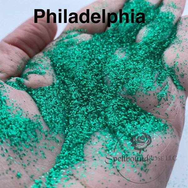 Green Pearlescent Fine Glitter (0.015), Green Pearl Fine Glitter, 0.15 Glitter, "Philadelphia”, Solvent Resistant, 2oz by weight