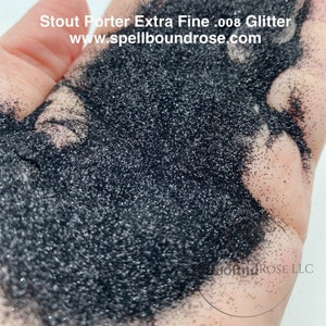 Black Extra-Fine Glitter, Polyester Metallic Black Extra Fine Glitter (.008), .008 Glitter, &quot;Stout Porter&quot;  Solvent Resistant, 2oz by weight