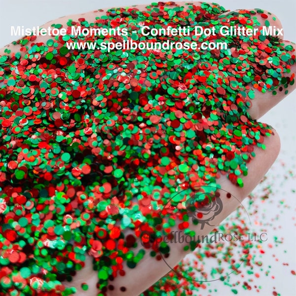 Red and Green Confetti Dot Glitter, Red and Green Dots, Glitter Dots, "Mistletoe Moments”, Solvent Resistant Glitter, 2oz by weight