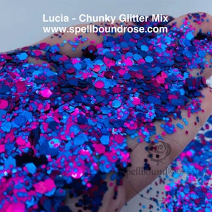 "Blau und Pink Chunky Glitter Mix, Polyester Blau & Pink Chunky Glitter Mix, Lösungsmittelbeständig, ""Lucia"", 2 Unzen nach Gewicht."