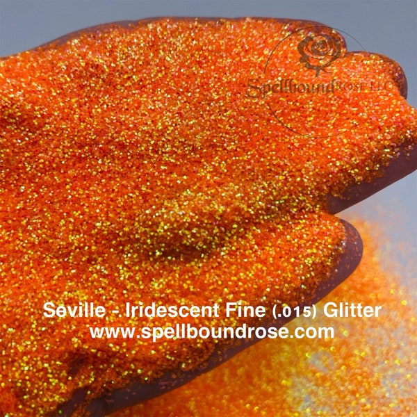 Iridescent Neon Orange Fine Glitter (.015), Neon Orange Glitter, .015 Glitter, "Seville" Solvent Resistant, 2oz by weight