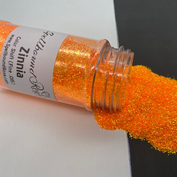 Color Shift Fine Glitter (.015), Orange to Golden Yellow Glitter, "Zinnia" Solvent Resistant, 2oz by weight