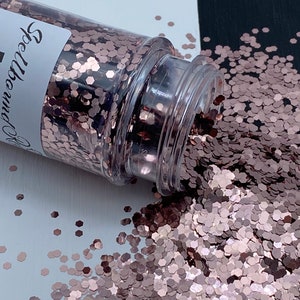 Ever After || Polyester Rose Gold Chunky Glitter 2MM Hex, Metallic Chunky Rose Gold Glitter, Solvent Resistant, 2oz by weight