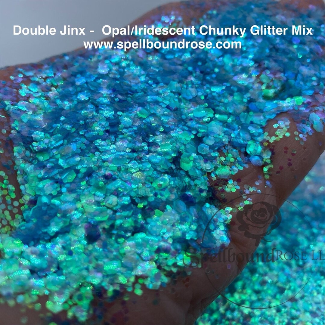 Bulk Glitter double Jinx, 1lb by Weight, Blue Iridescent Opal Chunky