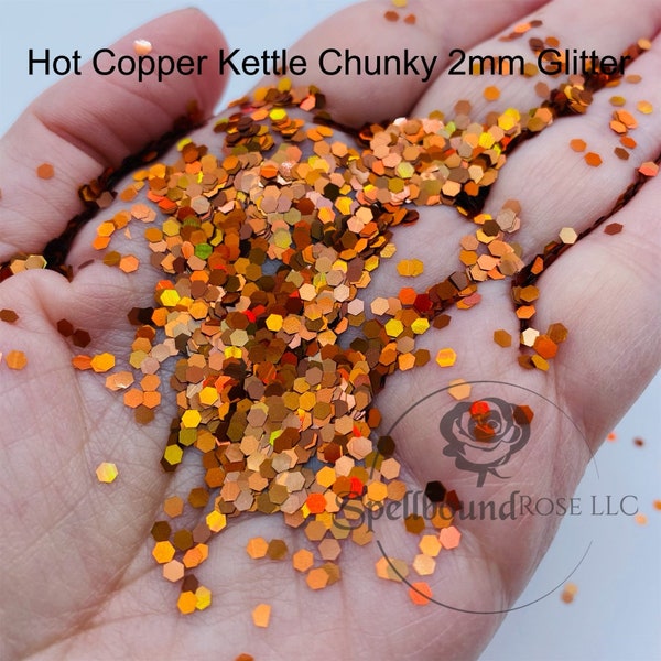 Polyester Holographic Chunky Copper Glitter 2MM Hex, Chunky Copper Holographic Glitter, Hot Copper Kettle, Solvent Resistant, 2oz by weight