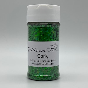 Dark Green Holographic Chunky Glitter 2MM Hex, Polyester Chunky Green Holographic Glitter, Solvent Resistant, “Cork”, 2oz by weight