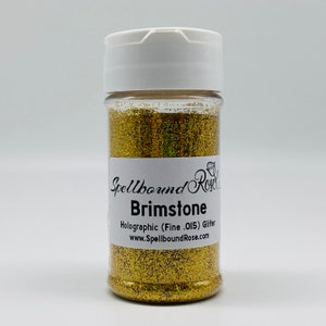 Gold Holographic Fine Glitter (.015), Polyester Gold Holographic Glitter, Solvent Resistant Glitter, “Brimstone”, 2oz by weight