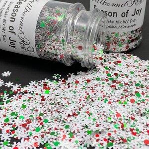 Temporada de alegría // Mezcla de purpurina navideña con forma de copo de nieve, puntos rojos y verdes, resistente a solventes, 1 oz por peso