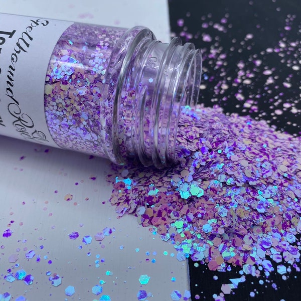 Mélange de paillettes épaisses violet clair, paillettes épaisses violettes, "Tomfoolery", paillettes résistantes aux solvants, 2 oz en poids