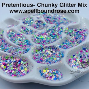 Spring Mix Opal Chunky Glitter, Polyester Chunky Mix Glitter, Soft Pink, Blue, Green & Purple, "Pretentious" Solvent Resistant, 2oz by wt