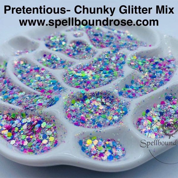 Spring Mix Opal Chunky Glitter, Polyester Chunky Mix Glitter, Soft Pink, Blue, Green & Purple, "Pretentious" Solvent Resistant, 2oz by wt