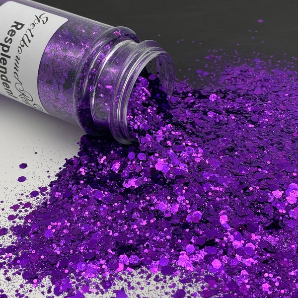 Polyester Purple Chunky Glitter, Dark Purple Chunky Glitter Mix, “Resplendent”, Solvent Resistant, 2oz by weight