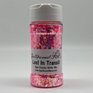 Polyester Pink Opal Chunky Mix Glitter mit vier Punkt Sternen, Pink Opal Chunky Mix Glitter, lösungsmittelbeständig, “Lost In Transit”, 2 Unzen von wt