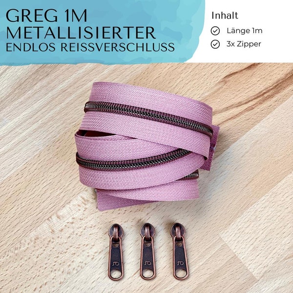 5,50 EUR/Stk. Greg Bündel 1m + 3 Zipper, 5mm Metallisierter Endlos Altrosa - Kupfer Antik