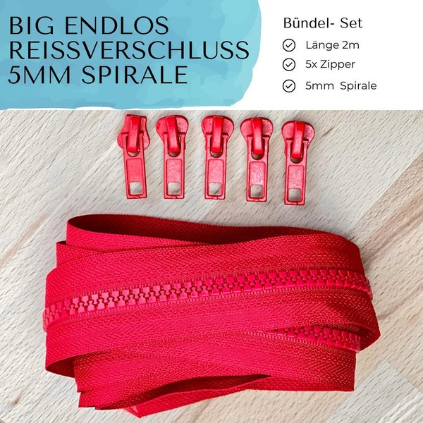 4,00 EUR/Stk. BIG Bündel 2m + 5 Zipper, 5mm Kunststoffprofil Endlos Rot