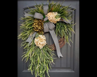 Year Round Wreath, Everyday Wreaths, Hydrangea Wreath, Front Door Wreaths, Farmhouse Decor, Housewarming Gift, Unique, Home Decor