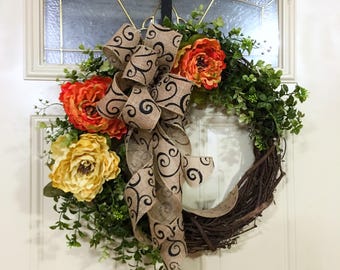 Spring Wreath for Front Door Grapevine Wreath Farmhouse Decor Summer Door Wreaths Housewarming Gift for Her Rustic Home Decor for Spring