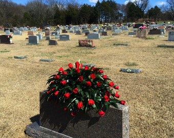 Cemetery Flowers, Grave Decoration Double Headstone Saddle, Memorial Arrangement, Gravestone Decoration, Grave Saddle, Red Roses, Spring