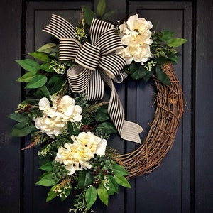 Spring Wreath for Front Door, Hydrangea Wreaths, Grapevine Wreath, Country, Shabby Chic, Home Decor, Housewarming Gifts, For Her image 7