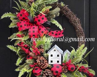 Christmas Wreath for Front Door, Farmhouse Christmas, Country Home Decor, Wreaths, Winter Wreath, Holiday Wreath, Housewarming Gift, Gifts