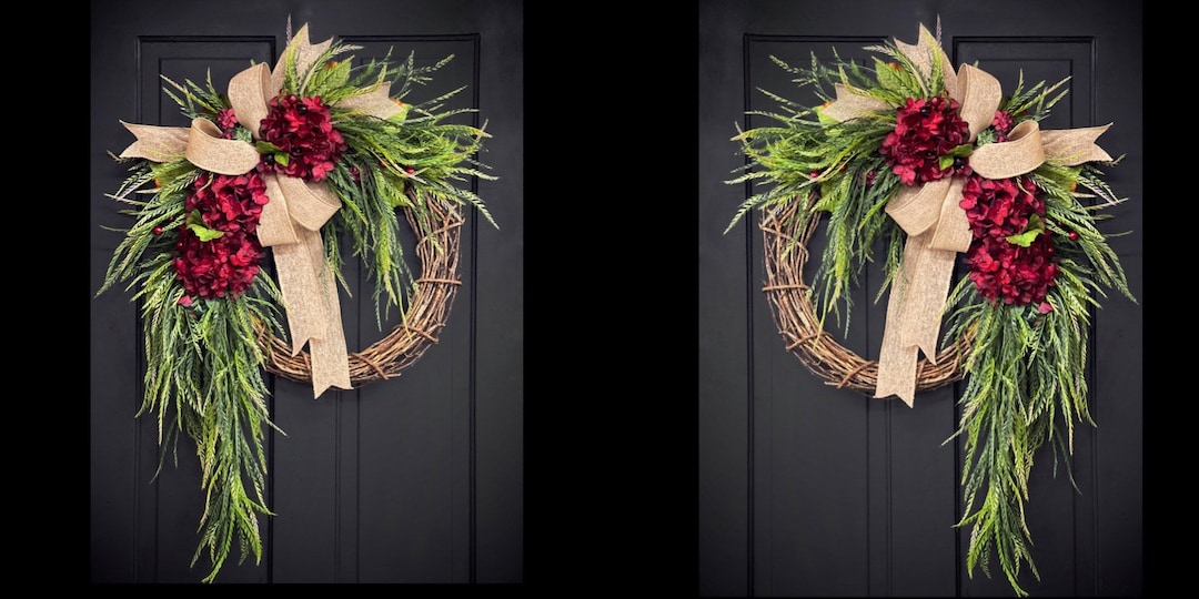 Christmas Wreaths for Double Doors, Chic Decor, Hydrangea Wreath, Front
