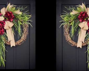 Christmas Wreaths for double doors, Chic Decor, Hydrangea Wreath, Front Door Wreaths, Farmhouse Decor, Housewarming Gift, Unique, Home Decor