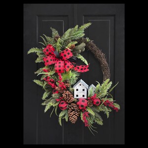 Christmas Wreath for Front Door, Buffalo Plaid Christmas Decor, Wreaths, Winter Wreath, Holiday Wreath, Housewarming Gift, Gifts image 4