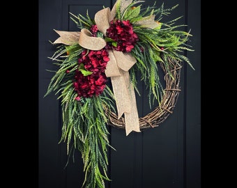 Year Round Door Wreaths, with Hydrangea, Grapevine Wreath, for Spring, for Summer, Year Round