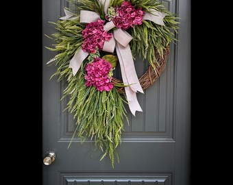 Year Round Wreath, Everyday Wreaths, Hydrangea Wreath, Front Door Wreaths, Farmhouse Decor, Housewarming Gift, Unique, Home Decor