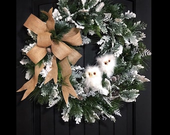 Owl Wreath, Winter Wreath, Snowy Owl, Owl Decor, Front Door Wreaths, Grapevine Wreath, Housewarming Gift, for Her, Winter Decorations