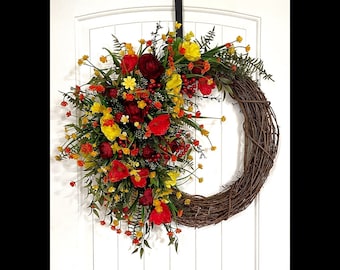 Summer Wreaths for Front Door, Summer Door Wreath, Farmhouse Wreath, Housewarming Gift, Gift Ideas