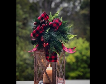 Christmas Lantern Centerpiece, Christmas Lantern Swag, Floral Swag, Winter Decor, Buffalo Check, Gift, Holiday, Home Decor, Rustic