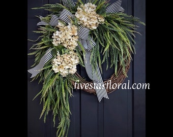 Year Round Wreath, Everyday Wreaths, Hydrangea Wreath, Front Door Wreaths, Farmhouse Decor, Housewarming Gift, Unique, Home Decor