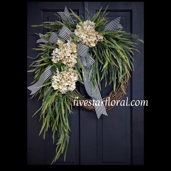 Year Round Wreath, Everyday Wreaths, Hydrangea Wreath, Front Door Wreaths, Farmhouse Decor, Housewarming Gift, Unique, Home Decor