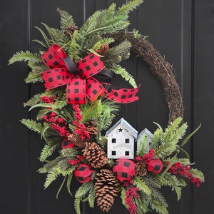 Christmas Wreath for Front Door, Buffalo Plaid Christmas Decor, Wreaths, Winter Wreath, Holiday Wreath, Housewarming Gift, Gifts image 3